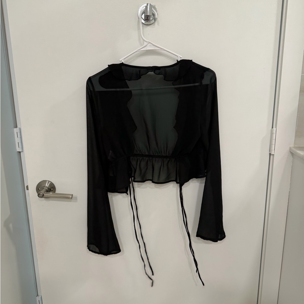 Black Sheer Ruffle Top - Picture 3 of 3